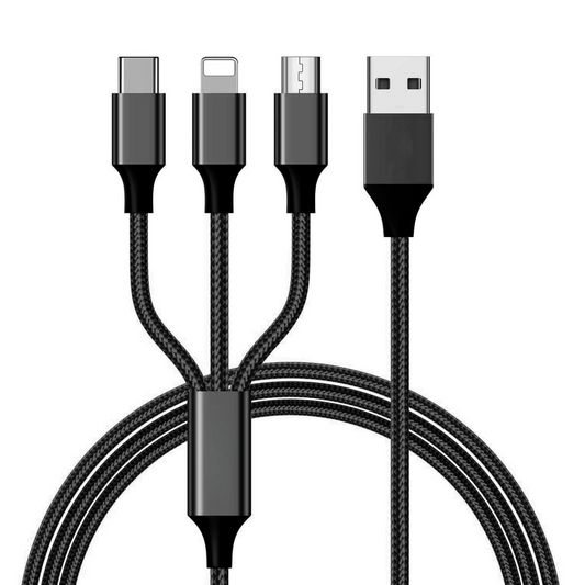 3 in 1 Multi Charging Cable with USB to Micro, USB Type C, Light-ning Pin