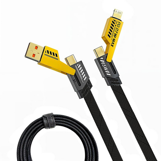 65W 4 in 1 Multi Function Braided Fast Charging Cable with Lightning to USB-C, Type C-C, Ligthning to USB