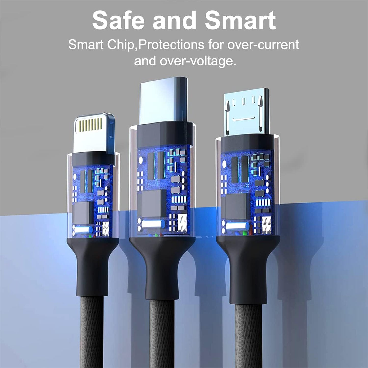 3 in 1 Multi Charging Cable with USB to Micro, USB Type C, Light-ning Pin